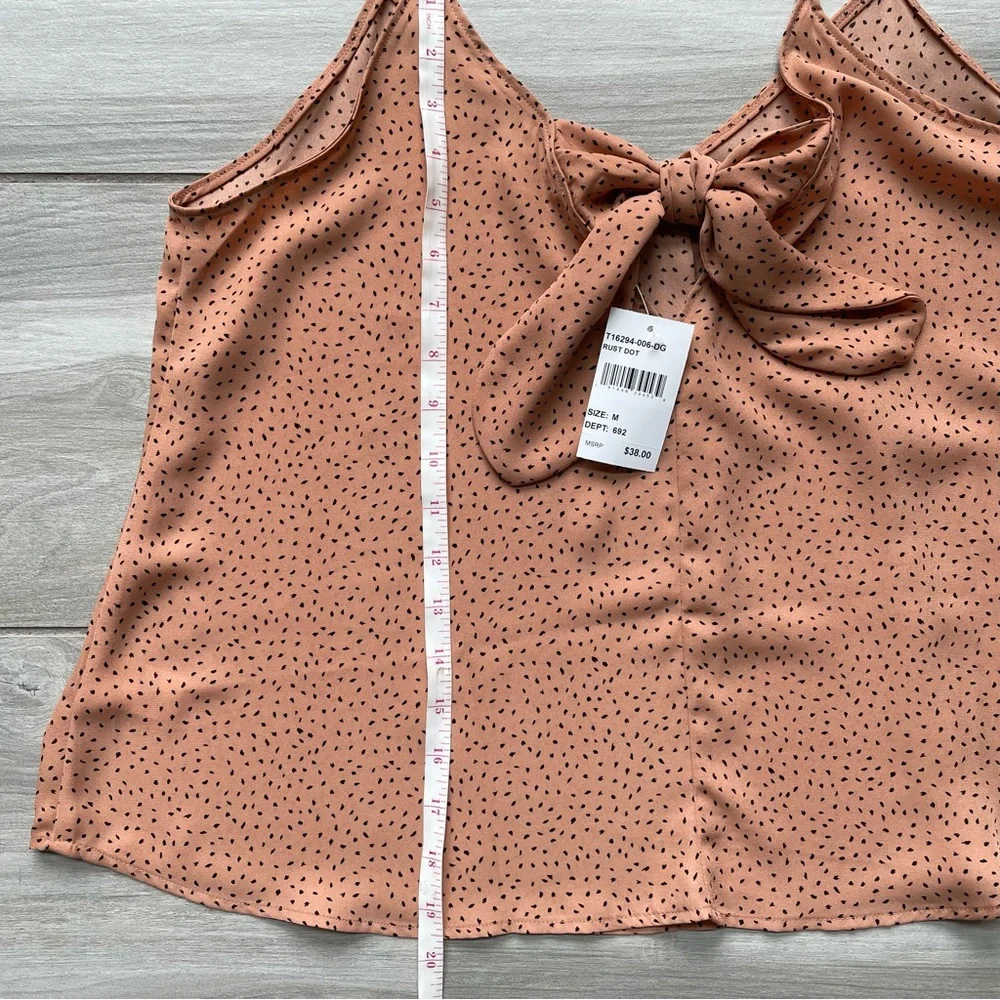 LUSH Rust Dot Camisole Top with Adjustable Spaghetti Straps & Bow in Back-Size M - Picture 7 of 11